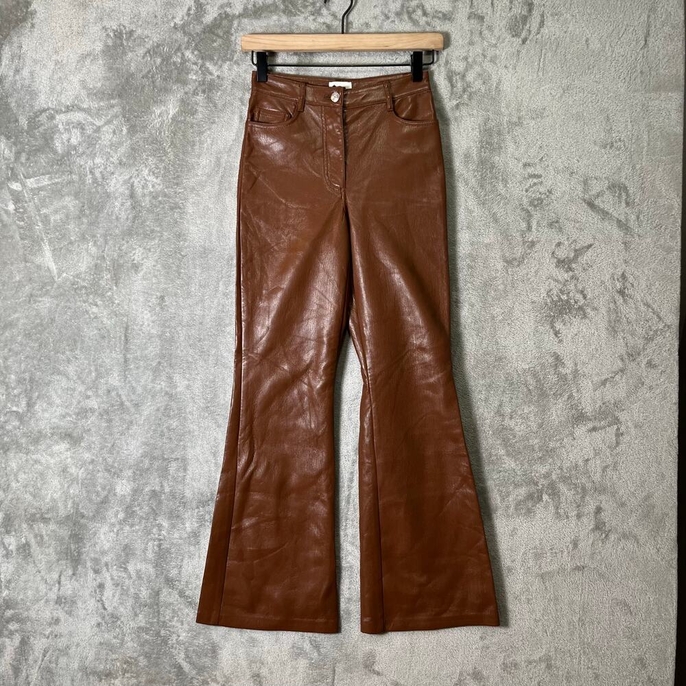 Wilfred Melina Chocolate Brown Faux Leather Flare Pants Retro Boho Indie Size 00